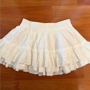 White Tiered Ruffle Eyelet Lace Mini Skirt